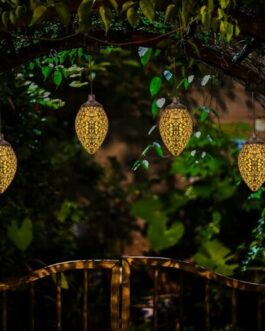 2Pcs Solar LED Hanging Lantern Lights Metal Garden Patio Decor Lights