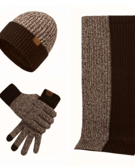 3Pcs Winter Scarf Hat Gloves Kit Beanie Hat & Long Scarf & Gloves Gift