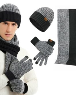 3Pcs Winter Scarf Hat Gloves Kit Beanie Hat & Long Scarf & Gloves Gift