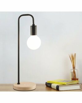 Modern Black Table Lamp Desk Light Timber Base Bedside Bedroom