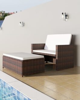 2 Piece Garden Lounge Set with Cushions Poly Rattan Gray