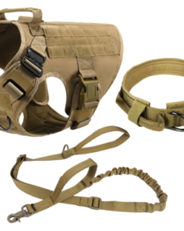 Military Dog Tactical Harness, Collar, and Leash Gear Set (Brown)