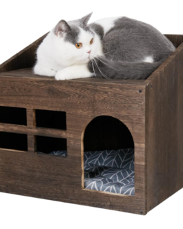 Furniture Style Pet House, Small End Table Wooden Cat Bed with Cozy